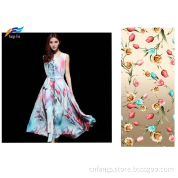 Partihandel 100% Polyester blommigtryckt chiffongtyg